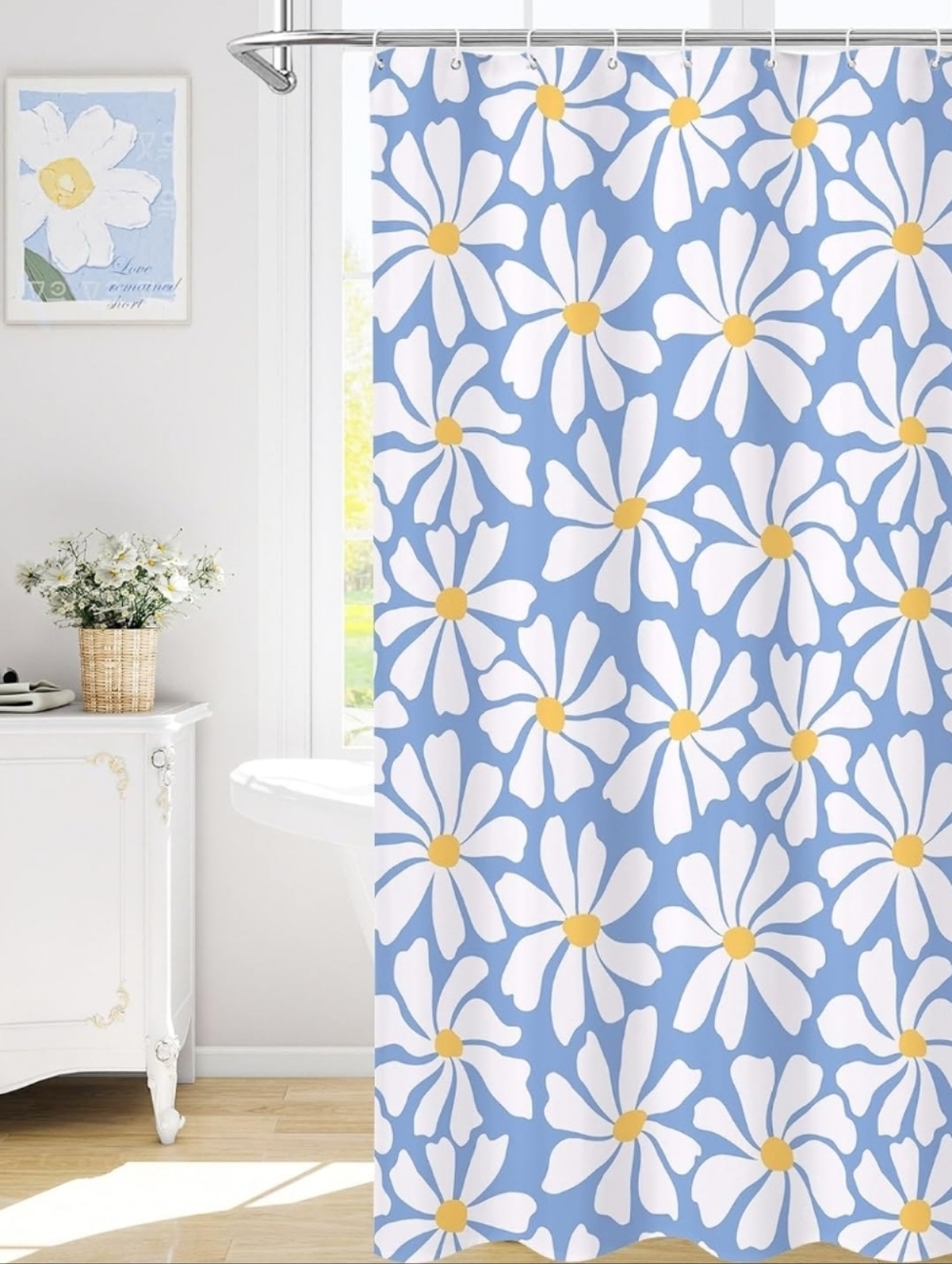 NEW! Pastel Blue Daisy Shower Curtain